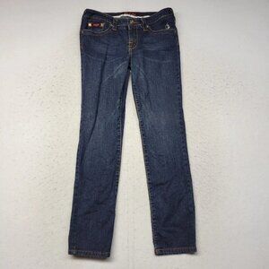 Baby Phat Women's Blue Dark Wash Slim Fit Low Rise Hip Hop Shiny Stretch Jeans